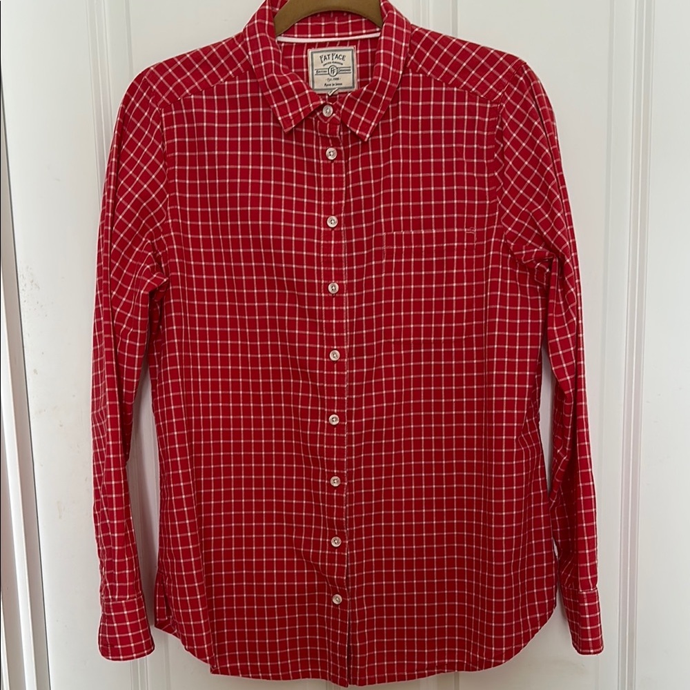Fat Face Red Blouse with Checkered Pattern Women's Size 10US